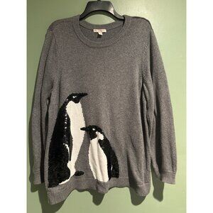 Women’s 2XL Gray Penguin Sweater Oversized Cozy Soft Knit Winter Christmas Cute